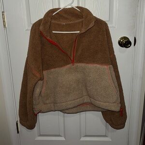 Ladies Teddy Fleece Pullover in Brown and Tan